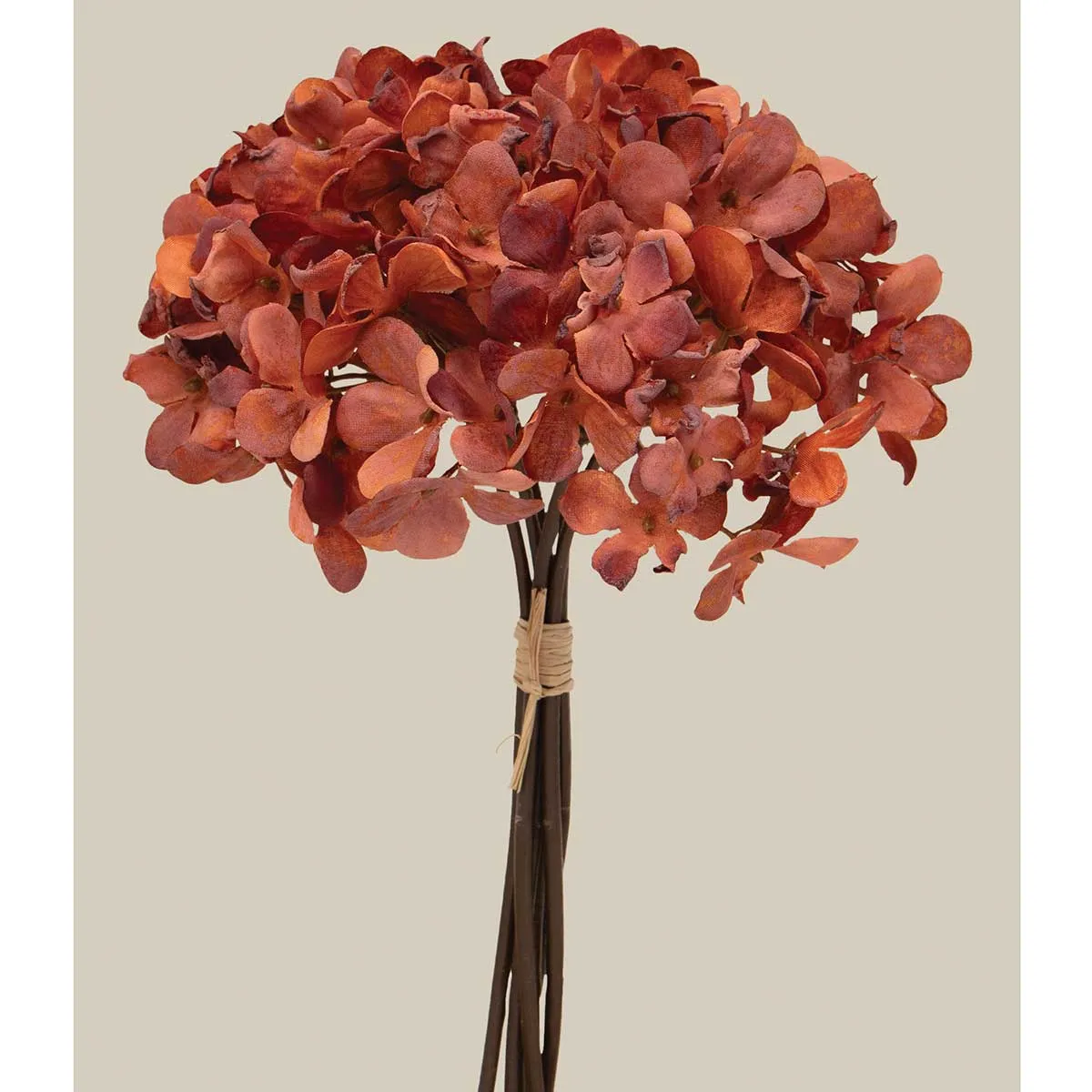 11" Clay Hydrangea Bundle Tied with Raffia