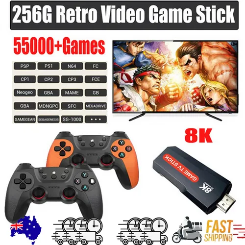 256GB 2025 NEW 8K HDMI Video Game Stick Console | 55000  Games | 2 Wireless Controllers