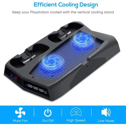 3-in-1 Vertical Stand with 2 Cooling Fan and Charging Station Dock for PS5 Console and PlayStation 5 Digital Edition, Charging Station accessories Dock with Dual Controller Charger Ports