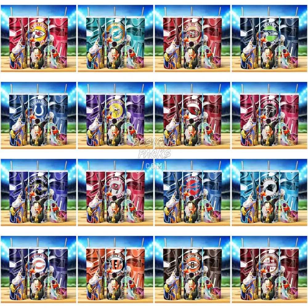 32 Football Teams Cartoon Mouse GANGSTER Tumbler Wrap Bundle JPG