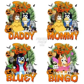 4 Family Dog Halloween Cartoon Designs Bundle PNG