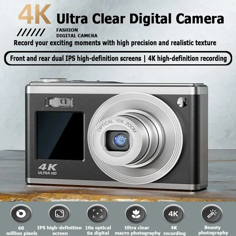 4K HD Digital Camera | 60MP | Dual Screen Selfie Camera | No Memory | White Edition