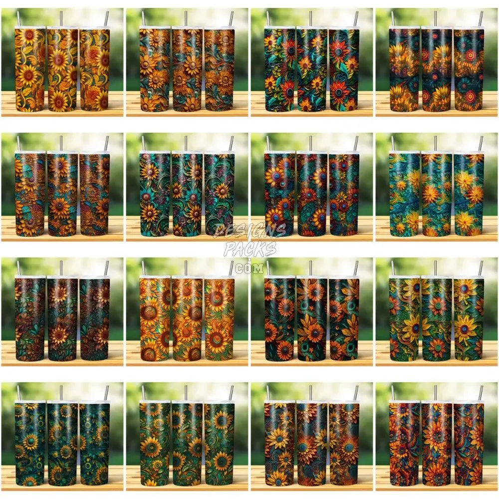 59 ELEGANT SUNFLOWER PAPER ART SEAMLESS Tumbler Wrap Bundle JPG