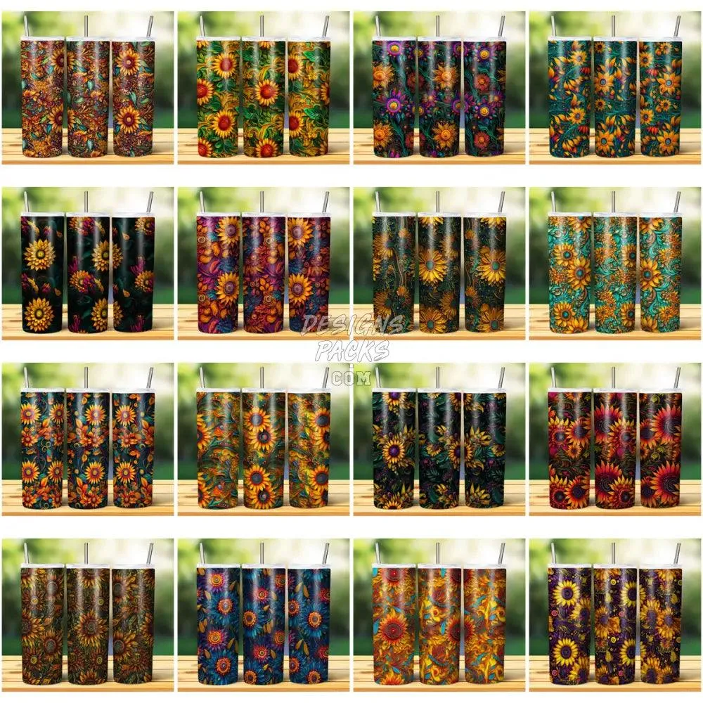 59 ELEGANT SUNFLOWER PAPER ART SEAMLESS Tumbler Wrap Bundle JPG