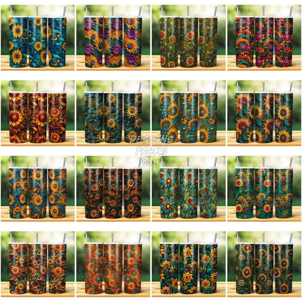 59 ELEGANT SUNFLOWER PAPER ART SEAMLESS Tumbler Wrap Bundle JPG