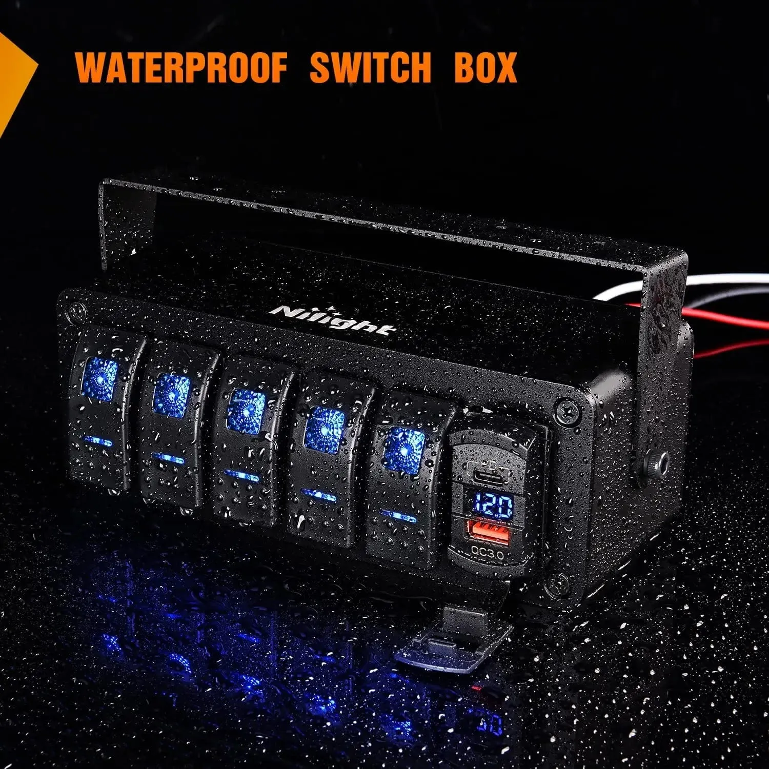 5Gang Rocker Switch Box w/ PD Type C | QC 3.0 USB Charger Voltmeter