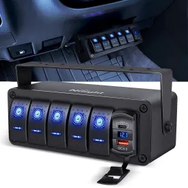 5Gang Rocker Switch Box w/ PD Type C | QC 3.0 USB Charger Voltmeter