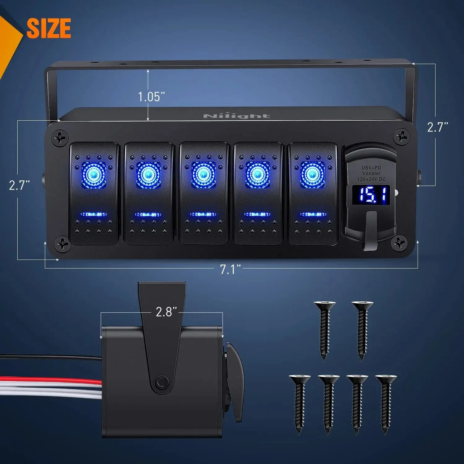 5Gang Rocker Switch Box w/ PD Type C | QC 3.0 USB Charger Voltmeter