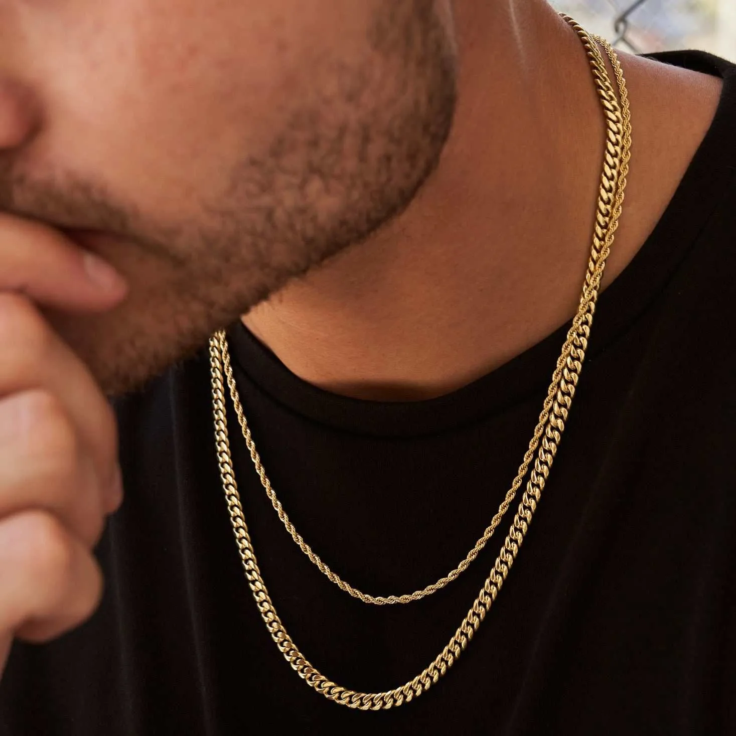 5mm Miami Cuban Necklace   2mm Rope Chain Bundle