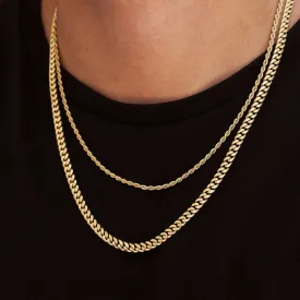 5mm Miami Cuban Necklace   2mm Rope Chain Bundle