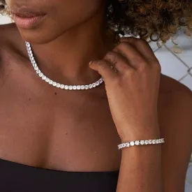 5mm Round Cut Tennis Necklaces   Bracelet Bundle in White Gold