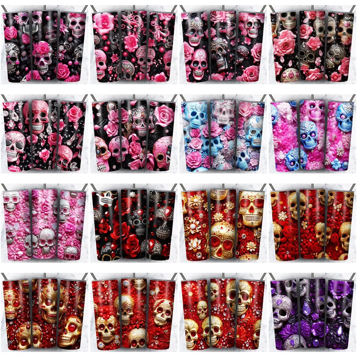 64 Skull Gems Seamless Tumbler Wrap Designs Bundle JPG