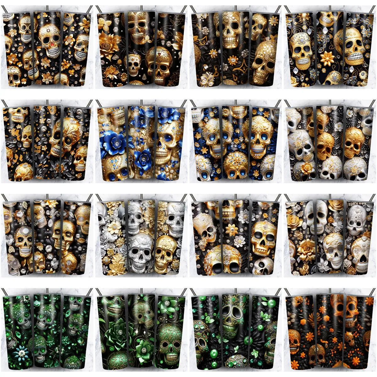 64 Skull Gems Seamless Tumbler Wrap Designs Bundle JPG