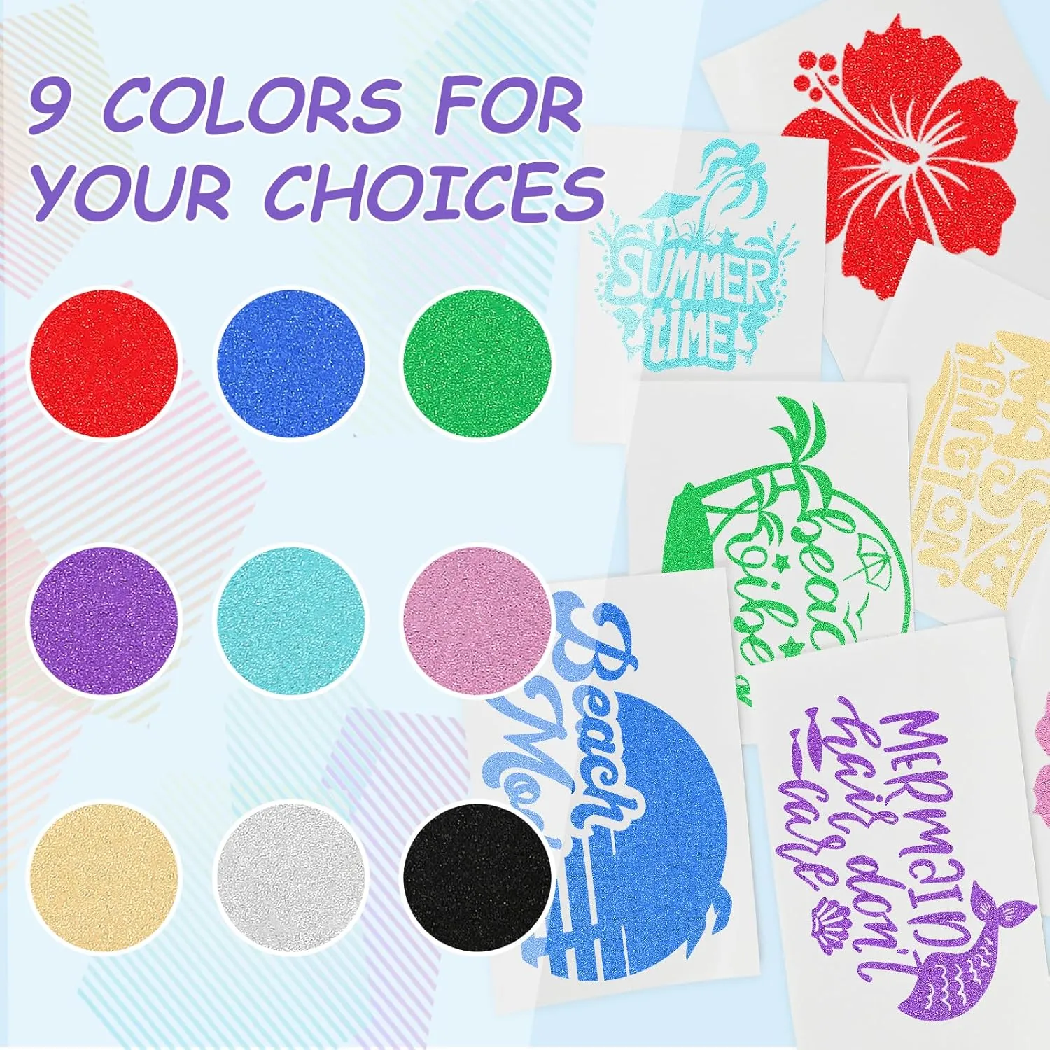9 Pack, Shimmer Permanent Vinyl, 12"x12" Glitter Adhesive Vinyl Sheets