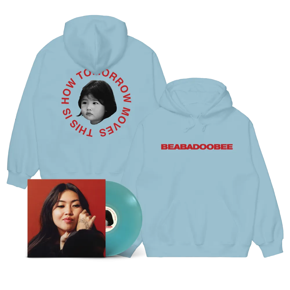 Beabadoobee / This Is How Tomorrow Moves LP Exclusive Alternative Cover & Sea Glass Blue Vinyl & Blue Hoodie Bundle