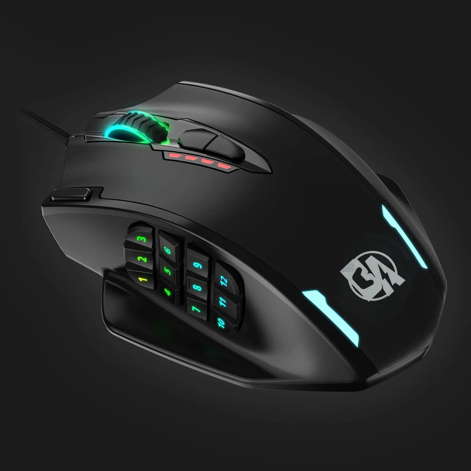 BOLT AXTION RGB MMO Gaming Mouse - 12 Side Buttons, 12,400DPI, 20 Macro Shortcuts, Ergonomic