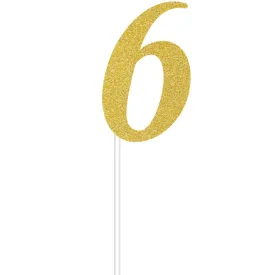Bulk Gold Glitter #6 Cake Toppers (12 per Case)