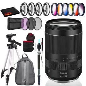 Canon RF 24-240mm USM Lens (Intl Model) with Filter Kits, Backpack Bundle