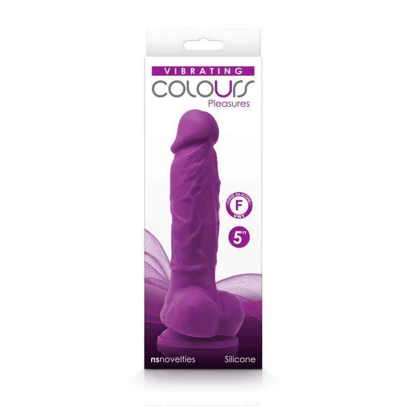 Colours Pleasures Vibrating 5" Silicone Dildo - Purple
