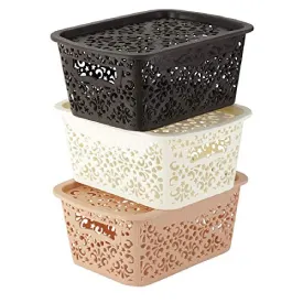 Cutting EDGE Turkish Baskets with Lid for Kitchen | Vegetables | Toys | Accessories (Combo - Brown, Beige, White, Small, Dimension:- 23.5X13.5X10.1 cm)