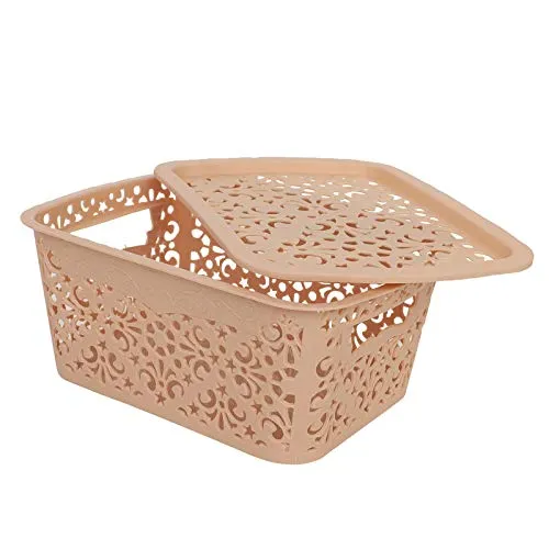 Cutting EDGE Turkish Baskets with Lid for Kitchen | Vegetables | Toys | Accessories (Combo - Brown, Beige, White, Small, Dimension:- 23.5X13.5X10.1 cm)