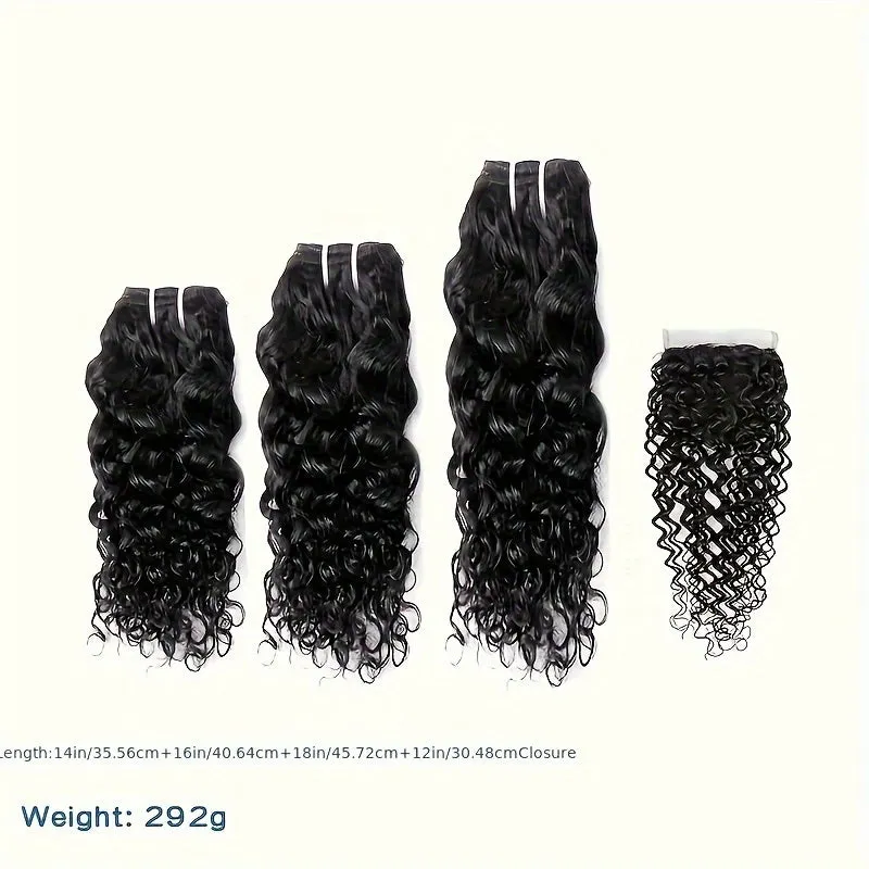 Human Hair Bundles Brazilian Water Wave Bundles Wet and Wavy Hair Weave Weft Remy Hair with Closure
