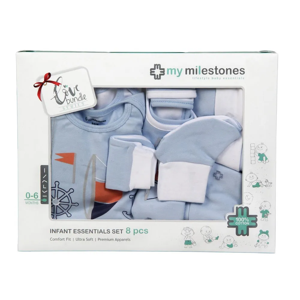 Infant Essentials Gift Set, Full Sleeves - Blue, Set of 8