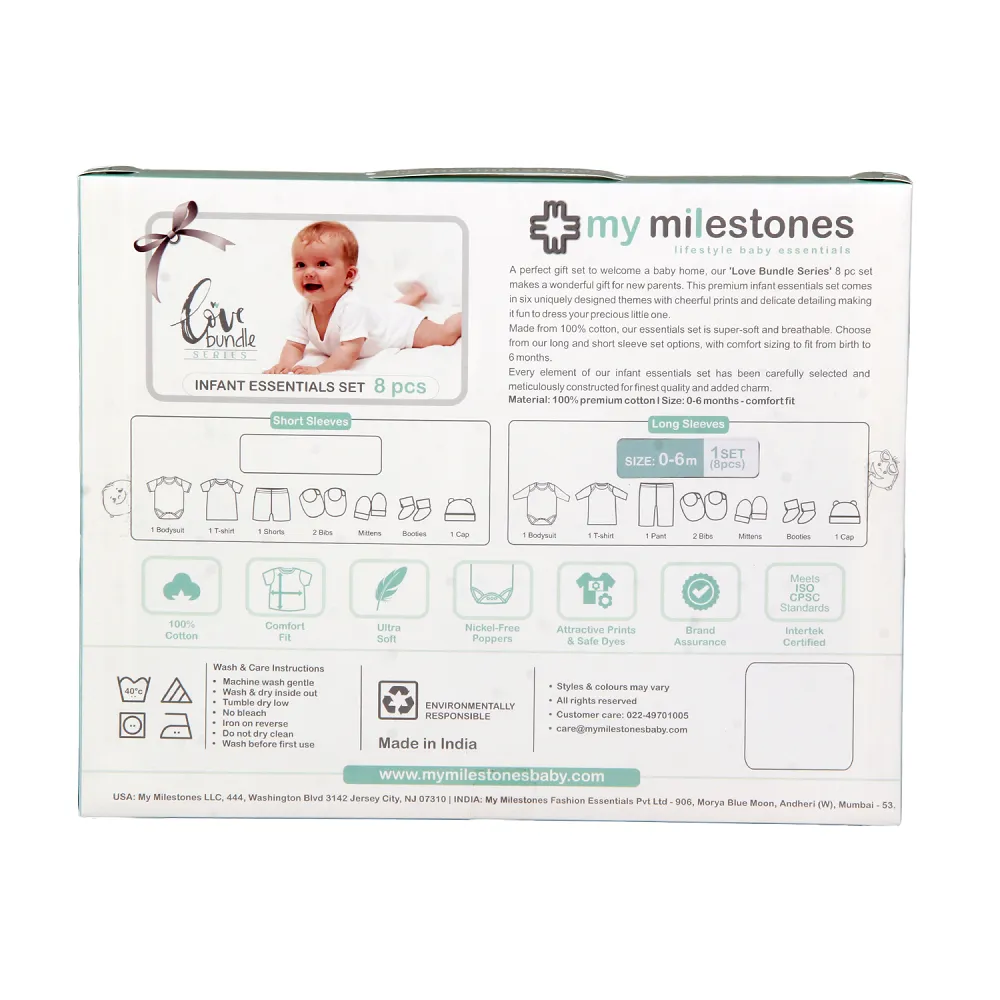 Infant Essentials Gift Set, Full Sleeves - Grey, Set of 8