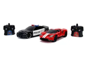 Jada Hyper Chargers Remote Control 2015 Dodge Charger Srt Hellcat/2017 Ford GT Chase Twin Pack