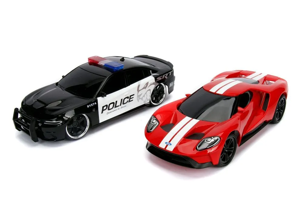 Jada Hyper Chargers Remote Control 2015 Dodge Charger Srt Hellcat/2017 Ford GT Chase Twin Pack