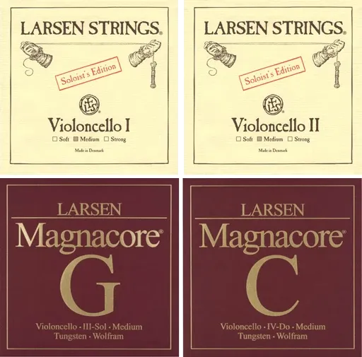 Larsen Solo/Magnacore Cello Combination String Set 4/4 - Larsen Solo A   D (Med) & Magnacore G and C