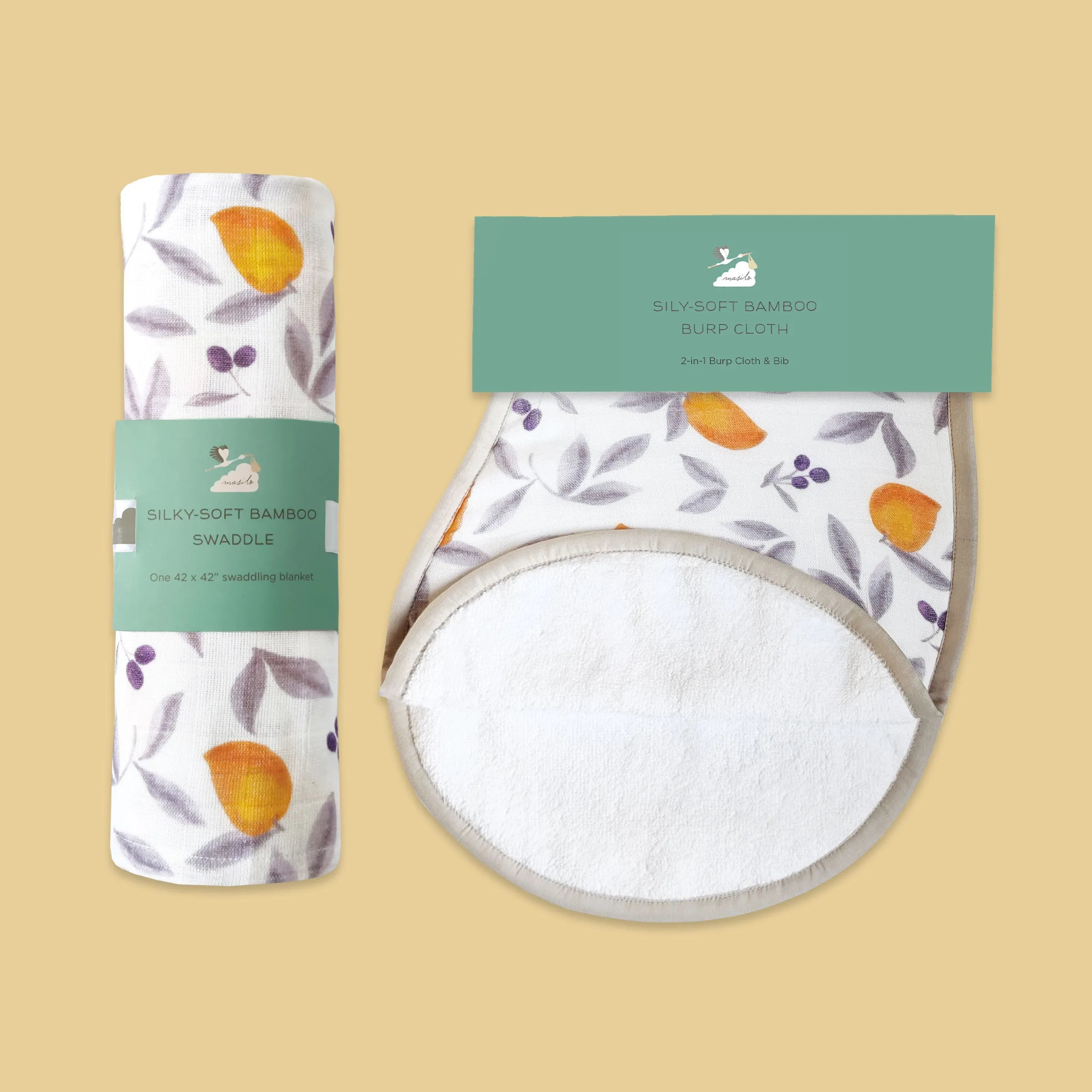 Masilo Swaddle & Burp Cloth Bib - Mango