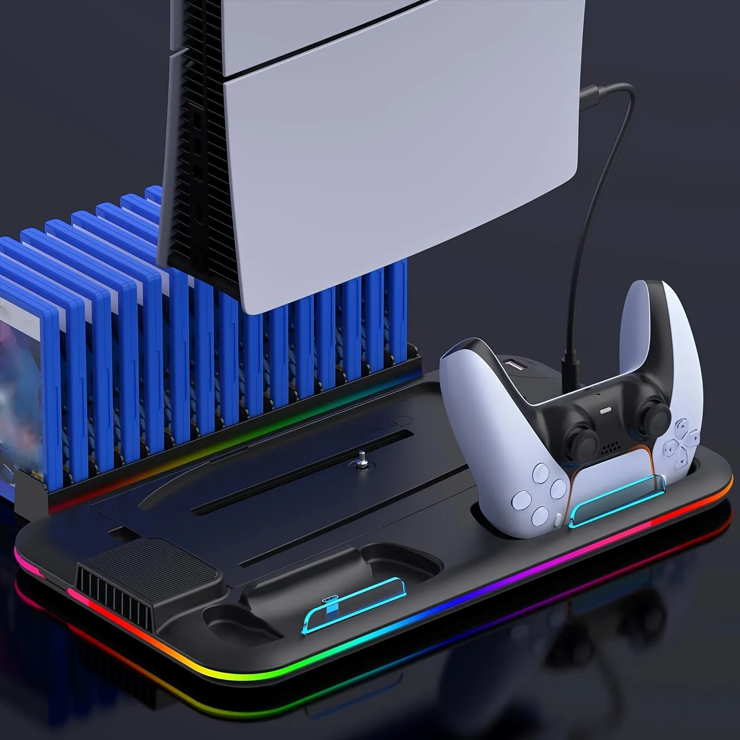 Multi-functional Cooling and Charging Stand with RGB Light for PS5