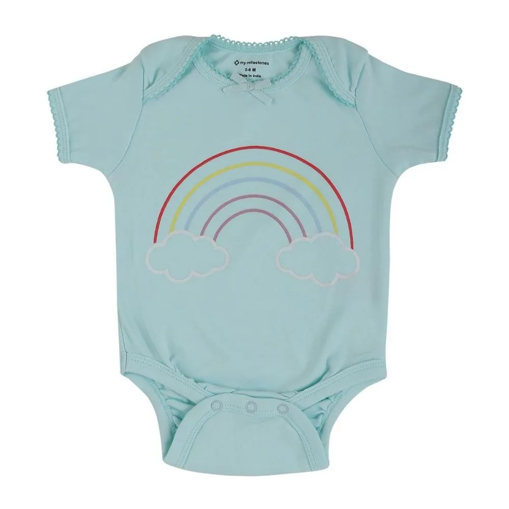 My Milestones Bodysuit Half Sleeves Aqua / Pink - 2 Pc Pack