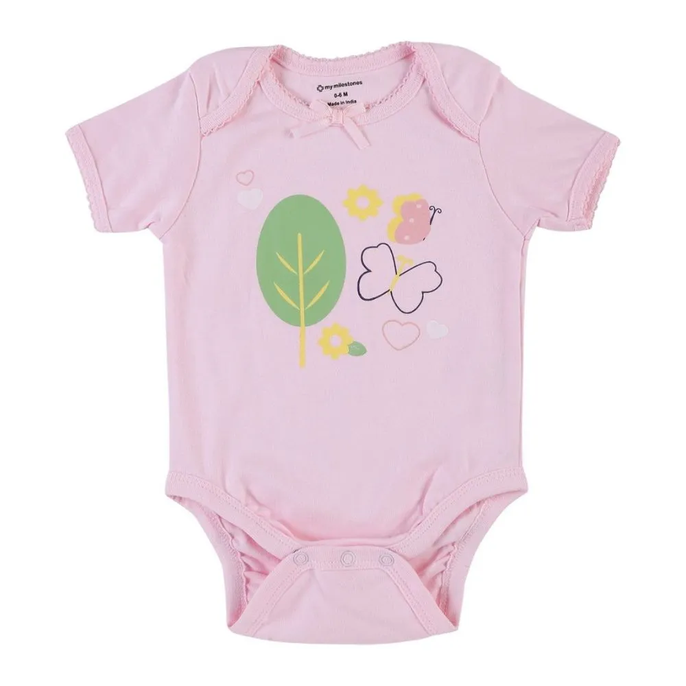 My Milestones Bodysuit Half Sleeves Aqua / Pink - 2 Pc Pack