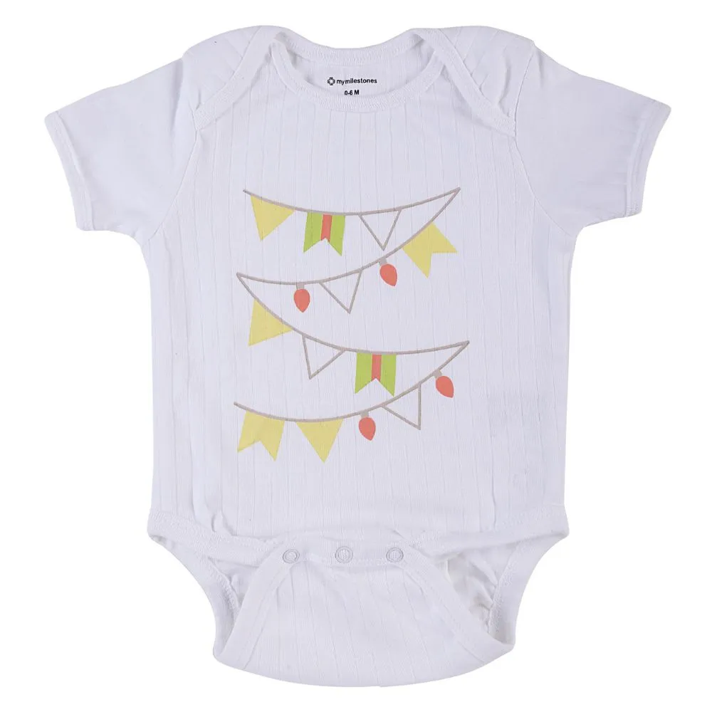 My Milestones Bodysuit Half Sleeves White / Yellow - 2 Pc Pack