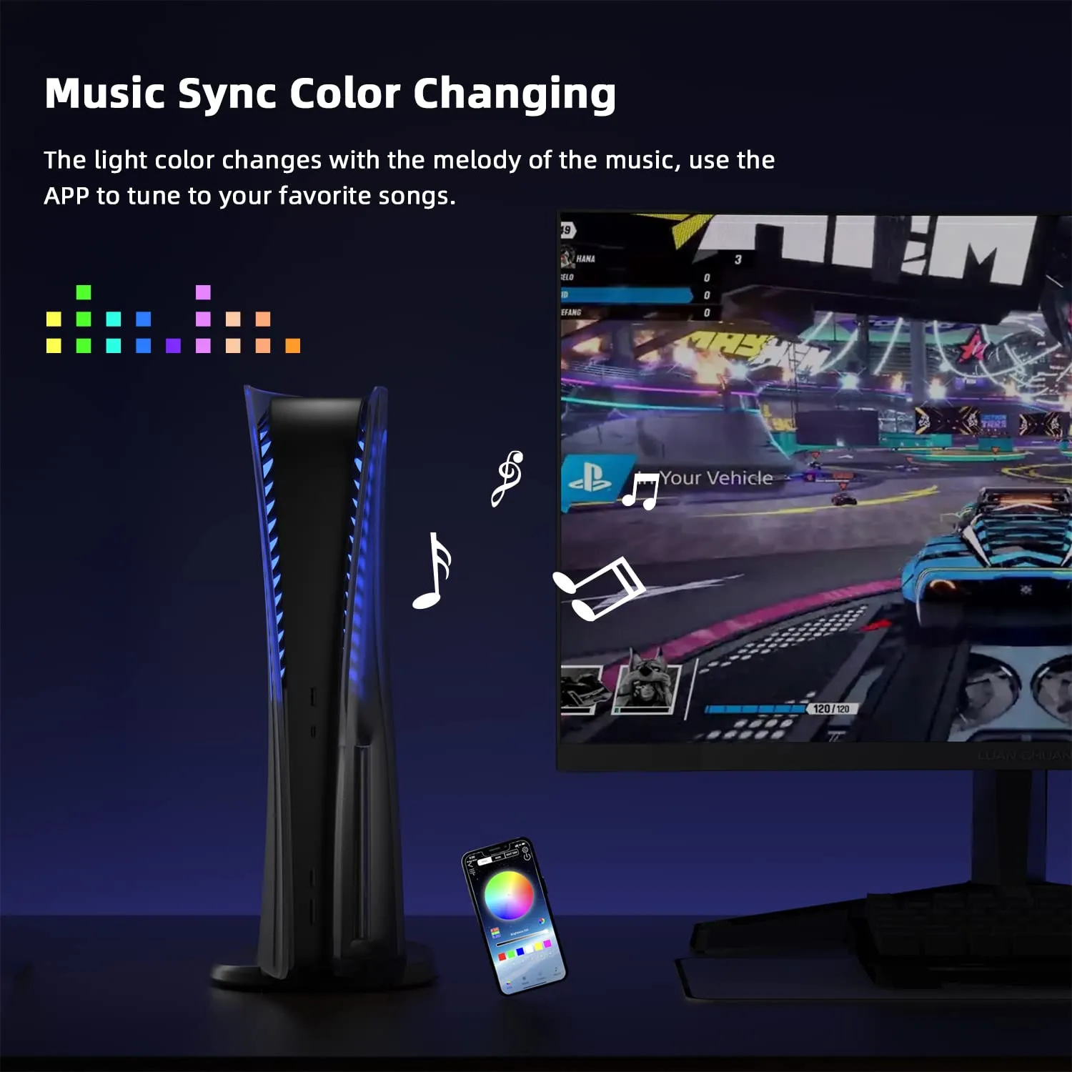 Mytrix 2-in-1 Translucent Black Faceplates for PS5 Disc Edition   RGB LED Light Strips Kit for PlayStation 5, LED Strip with Music Sync