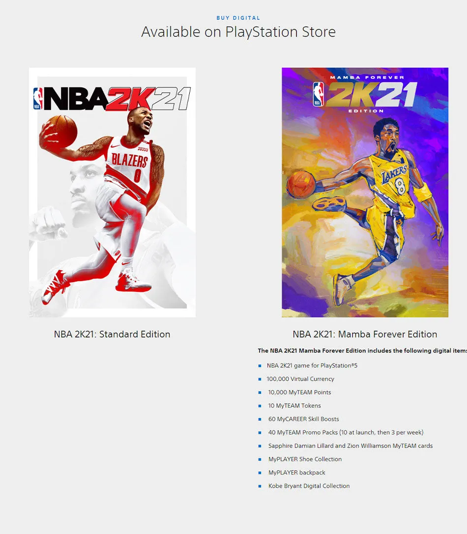 PS4 Game NBA 2K21 Mamba Forever Edition