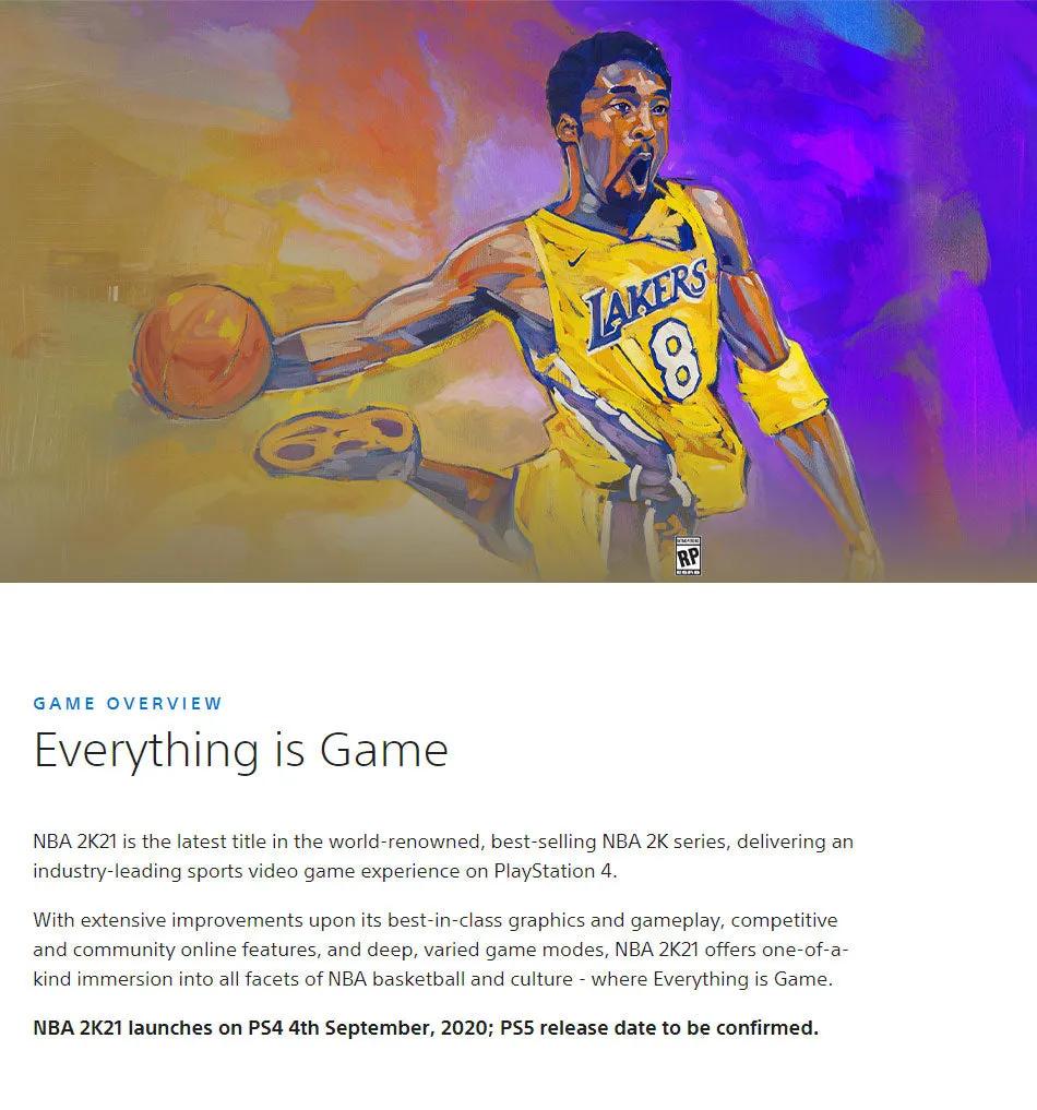 PS4 Game NBA 2K21 Mamba Forever Edition