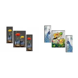 SAF 6 mm MDF UV Textured Multi Effect Floral Paintings Frame Religious 'Radha Krishna with Couple Peacock ' Abstract Wall Painting Frame