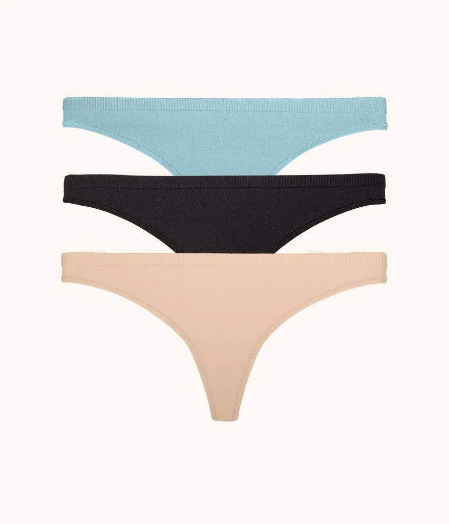 The Seamless Thong Bundle: Jet Black/Toasted Almond/Sky Blue